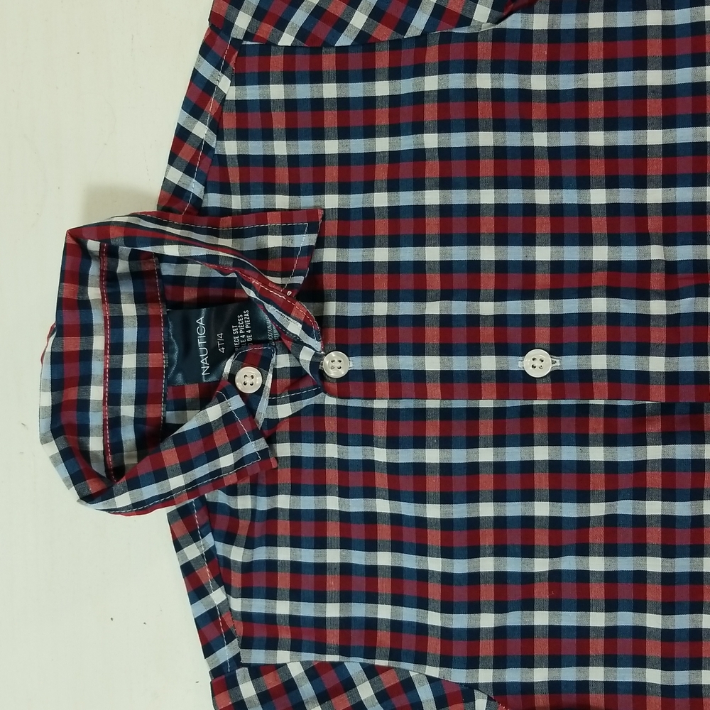Nautica Kids Plaid Red Blue Button Down Shirt size 4T - Picture 2 of 8